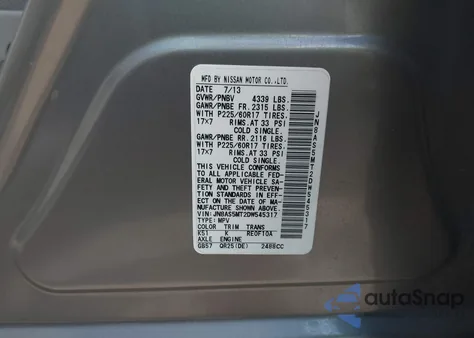 2013 Nissan Rogue Sv from USA, damaged, VIN JN8AS5MT2DW545317